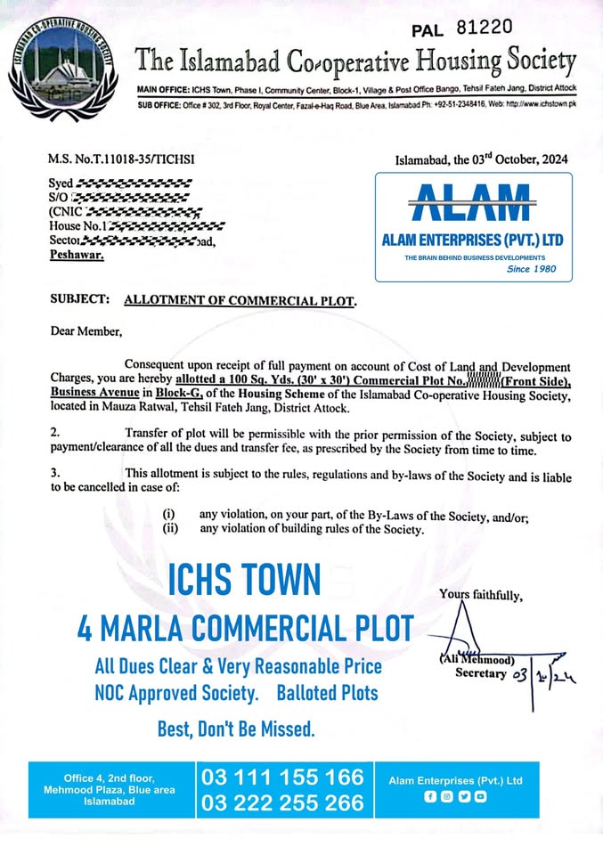 ICHS TOWN 4 Marla Commmercial Plots